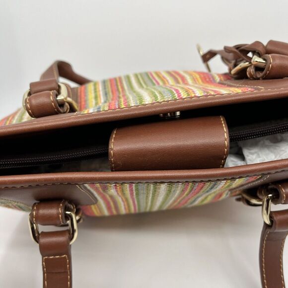 Etienne Aigner Woven Striped Purse Shoulder Bag Brown 10" X‎ 9"X 4" Bag Charm - Picture 10 of 16